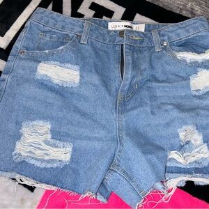 Fashion Nova Light Blue Ripped Jean Shorts